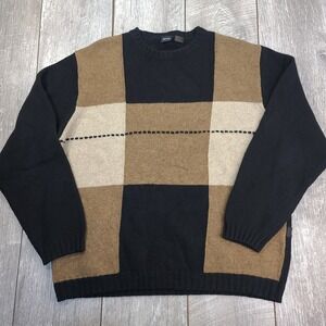 Hugo Boss Mens Crew Virgin Wool Knit Sweater Size XL Brown Black Pullover Italy